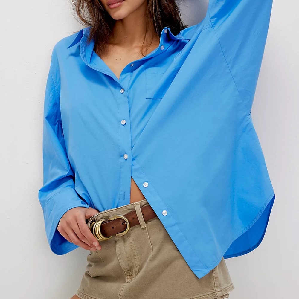 Princess Polly Blue Oversized Notched Collar Shirt